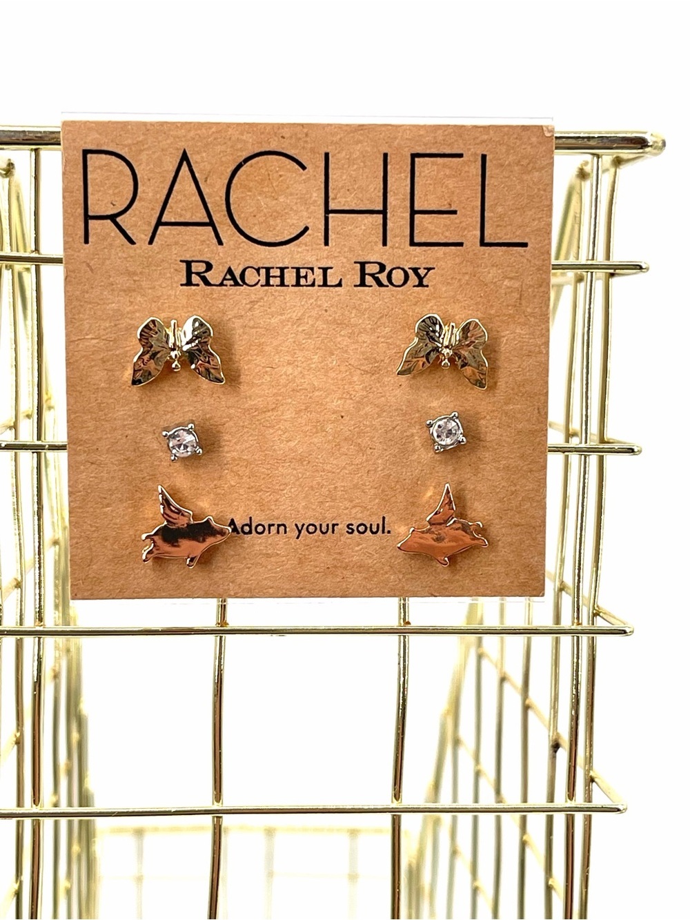 Rachel Rachel Roy nwt butterfly flying pig stud trio earring set